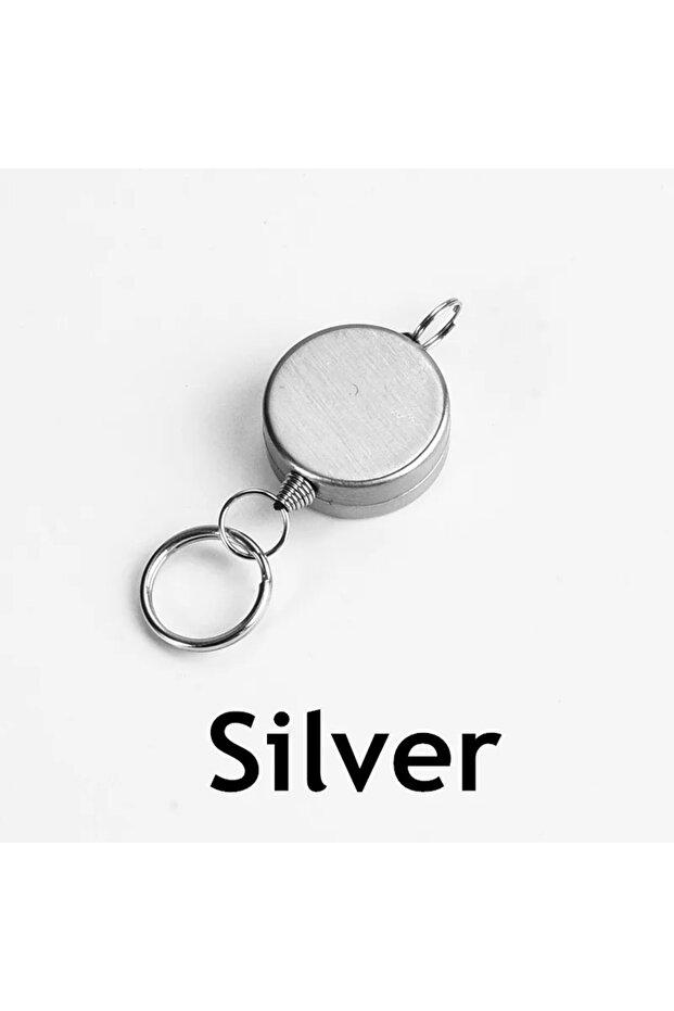 1pc-silver Retractable Key Chain Key Chain Pull Back Recoil Movement Key Ring Anti-lost ID Card Hold