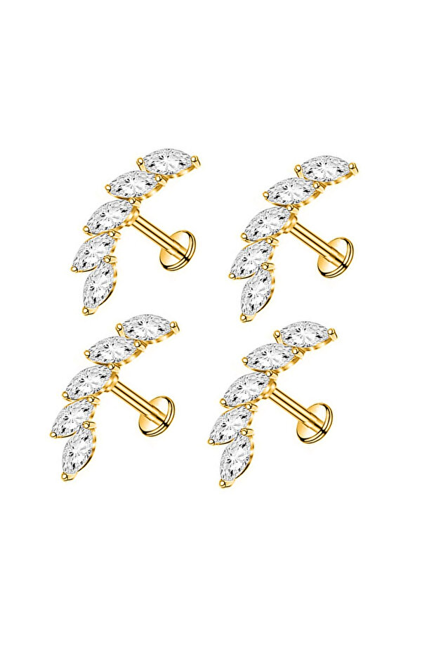 Geometric body 1.2X8mm Labret, Lip Piercing Jewelry Golden B-4PCS 1//4pcs Four/Five Marquise CZ Arc