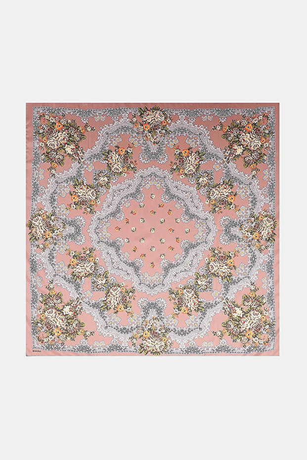 Retro Rose Patterned Scarf Camel