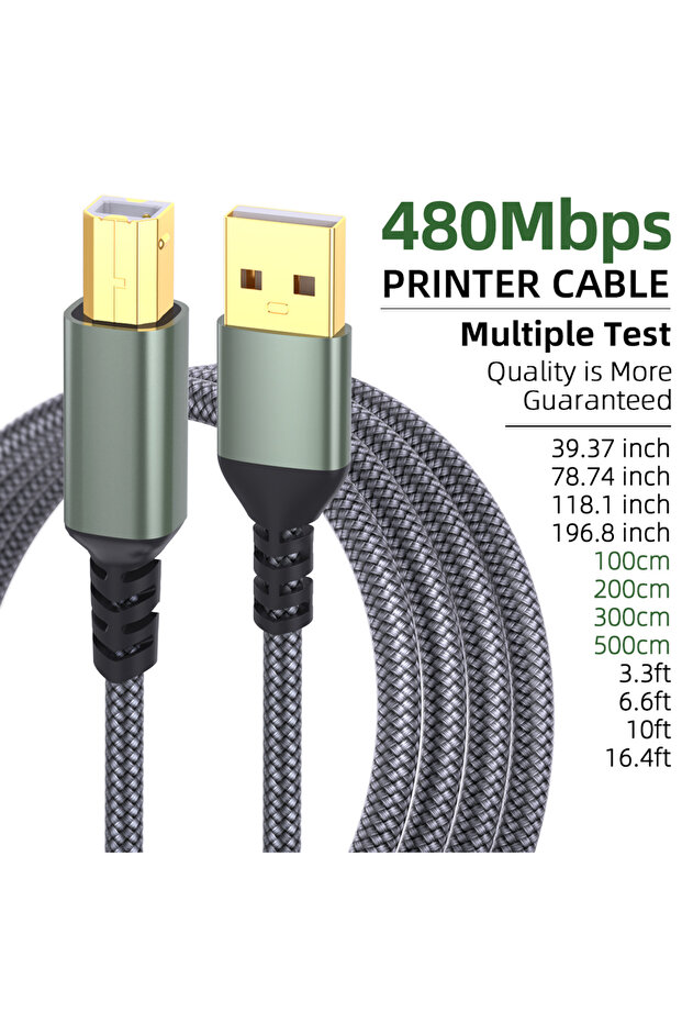2m 1PC Green USB A Printer Cable 16 Ft Up to 480 Mbps Transfers Data Speed for USB A Devices USB A t