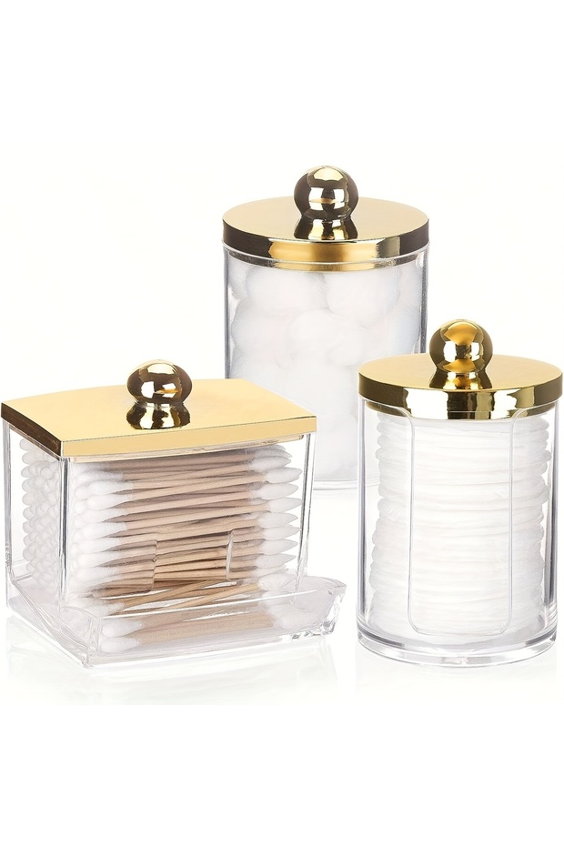 3pcs Qtip Holder Bathroom Container 10/7oz Cotton Ball Cotton Swabs Pads Dispenser Apothecary Jar wi