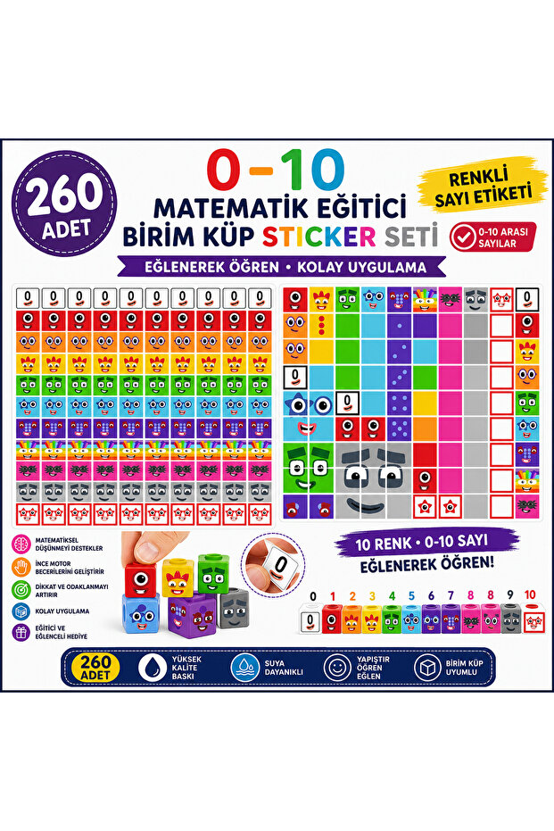 Mathematics Educational Unit Cube Snapcubes /0-10 Sticker 260 Pcs