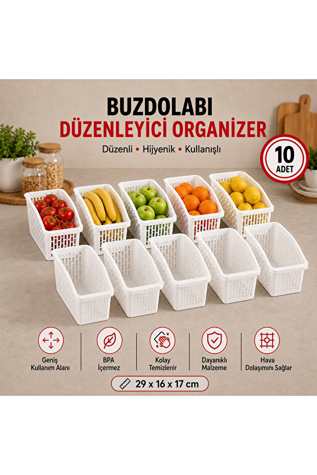 10 Pieces Refrigerator Organizer Basket Multi-Purpose Kitchen Organizer