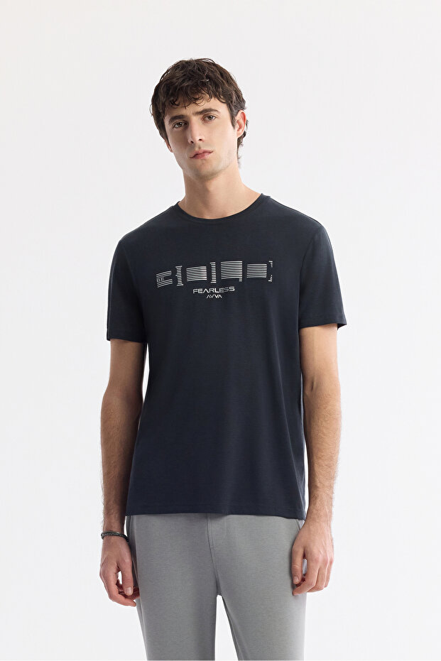Men's Anthracite Crew Neck Printed Soft Touch Regular Fit T-Shirt A51Y1138