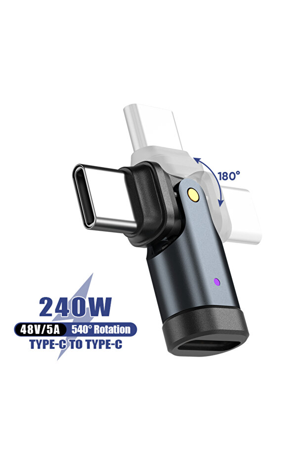 أسود NNBILI 180 ° محول USB3.2 USB-C OTG قابل للدوران بقوة 240 واط، شحن سريع 5 أمبير لهاتف آيفون 16 برو
