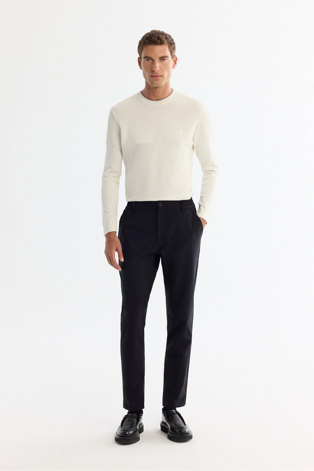 Men's Black Wrinkle-Free Quick-Drying Elastic Waist Flexible Technical Fabric Slim Fit Pants A42Y3065