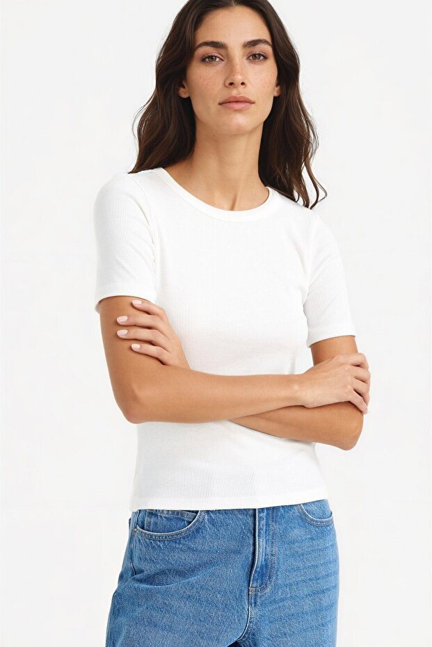 Slim Fit Crew Neck Basic Ribbed Short Sleeve T-Shirt C0097Ax25Au