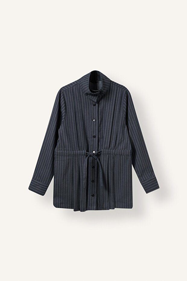 Regular Fit Striped Tie-Waist Jean Look Tunic I4073Ax26Au