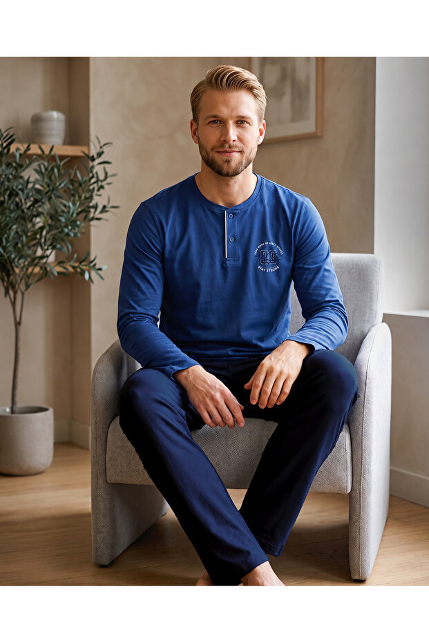 Combed Cotton Single Jersey (Thin) Long Sleeve Men's Pajama Set