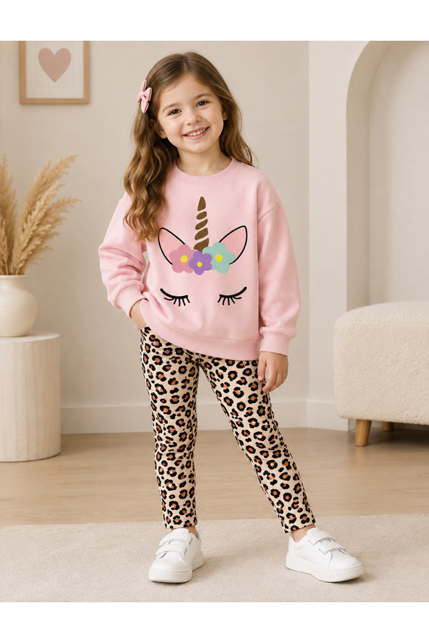 Girl's Bottom Top Set Leopard Unicorn 100% Cotton