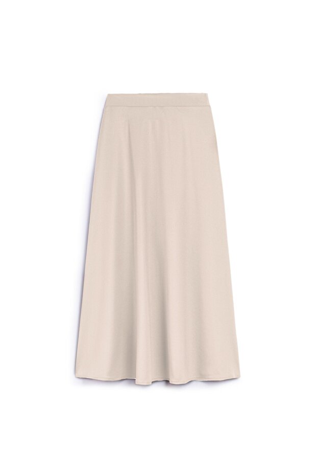 Long Flared Scuba Skirt Beige