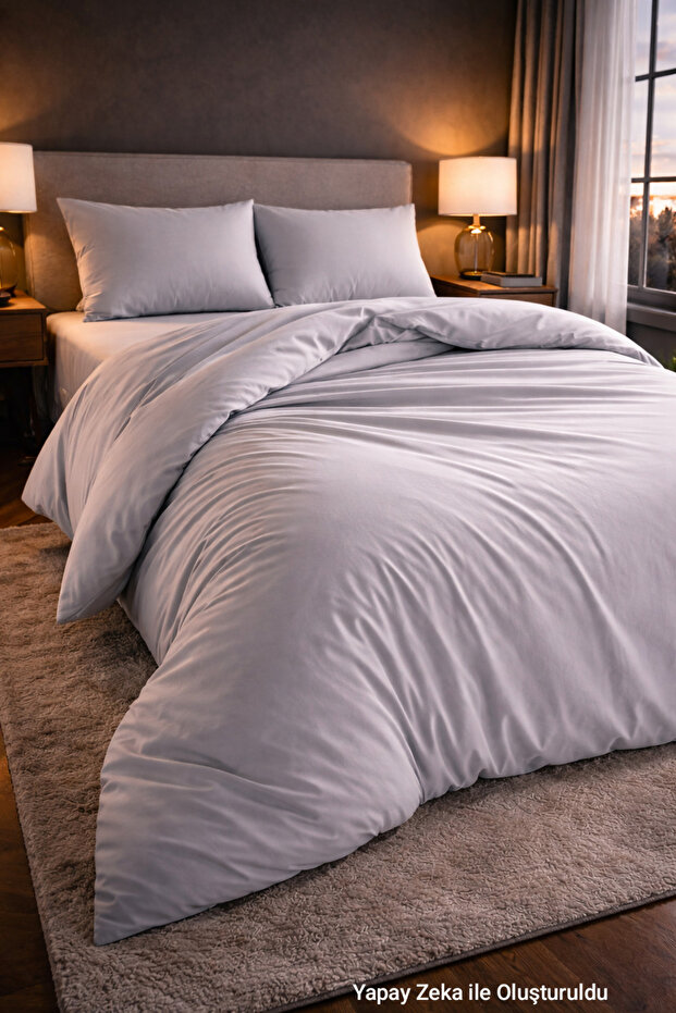 150X200 Solid Color Double Duvet Cover Set with Elastic Sheet Gray