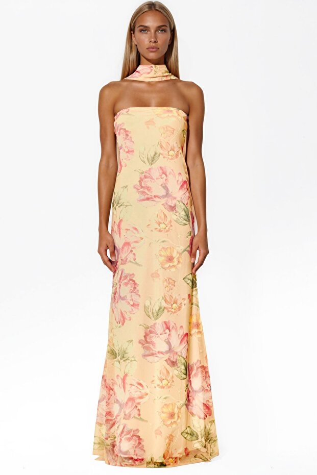 Patterned Strapless Maxi Dress