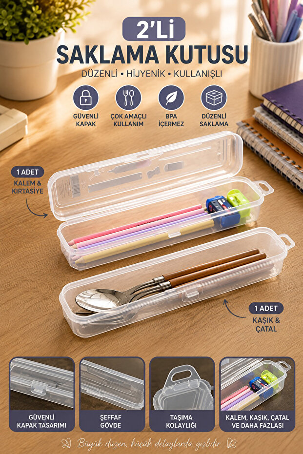 2 Pieces Fork Spoon Knife Pen Holder Box - Toothbrush Makeup Accessory Storage Container Box - Multix Box