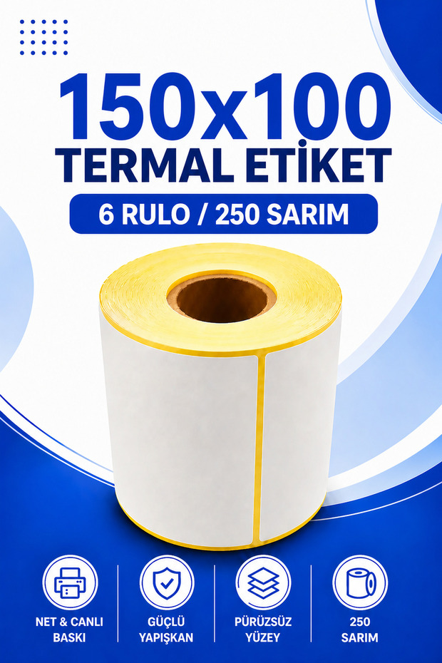 150X100Mm Thermal Label 6 Rolls 250 Wraps Without Ribbon Adhesive for Shipping, Logistics, Warehouse