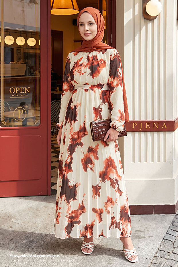 Batik Abstract Pattern Tile Chiffon Dress