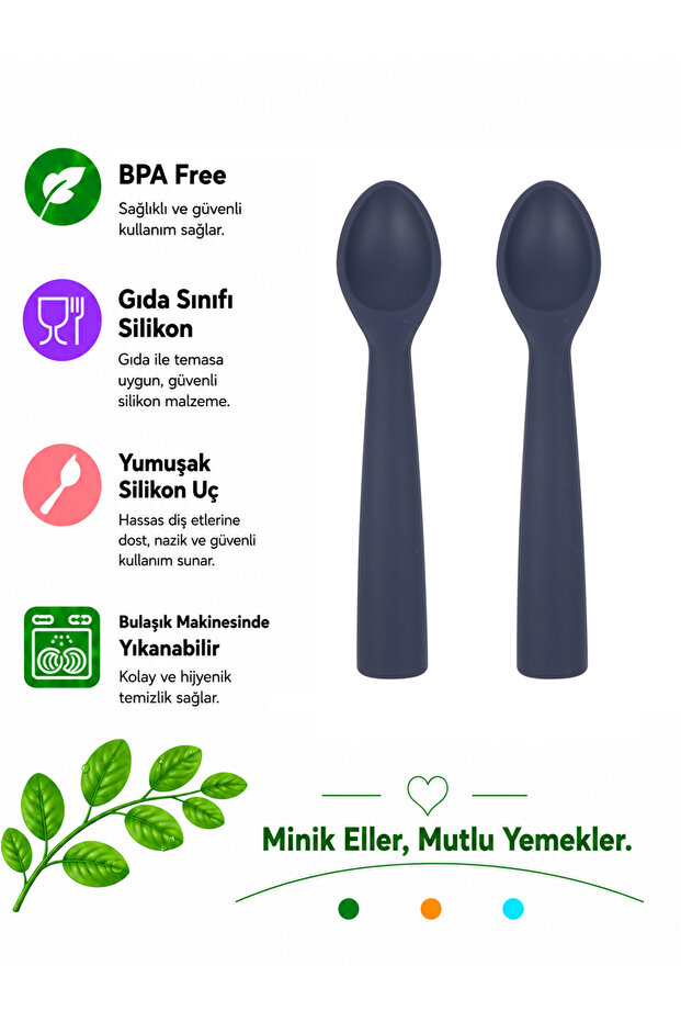Children Kids Silicone Feeding Spoon / Navy Blue Color