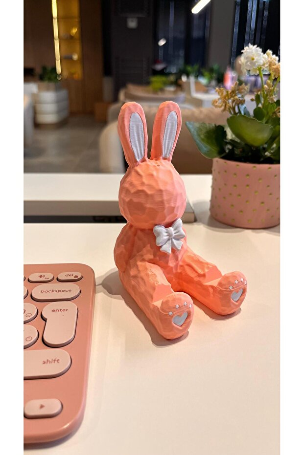 Rabbit Design Desktop Phone Stand | Special Bowknot Phone Holder for Women | Heart Paw Decorative Organizer
