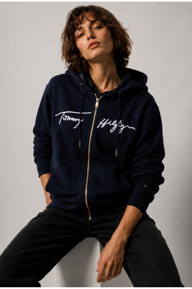 Embroidery Detailed Zippered Comfortable Hooded Women's Top