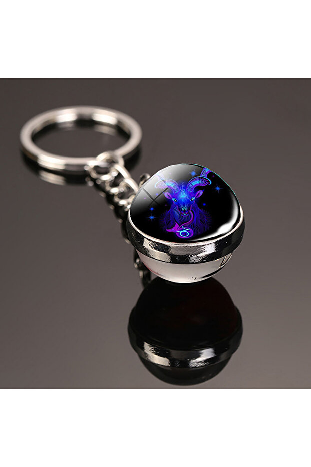 Capricorn 12 Constellation Key Chain Luminous Double Sided Glass Ball Pendant 12 Zodiac Key Chain Fa
