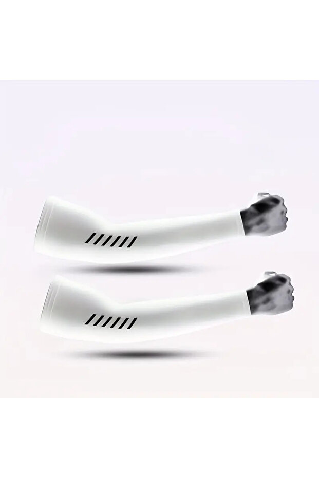 XL white 1 Pair Men's Lightweight Breathable Cooling Sports Sleeves Ice Silk Fabric Sweat-Absorbent