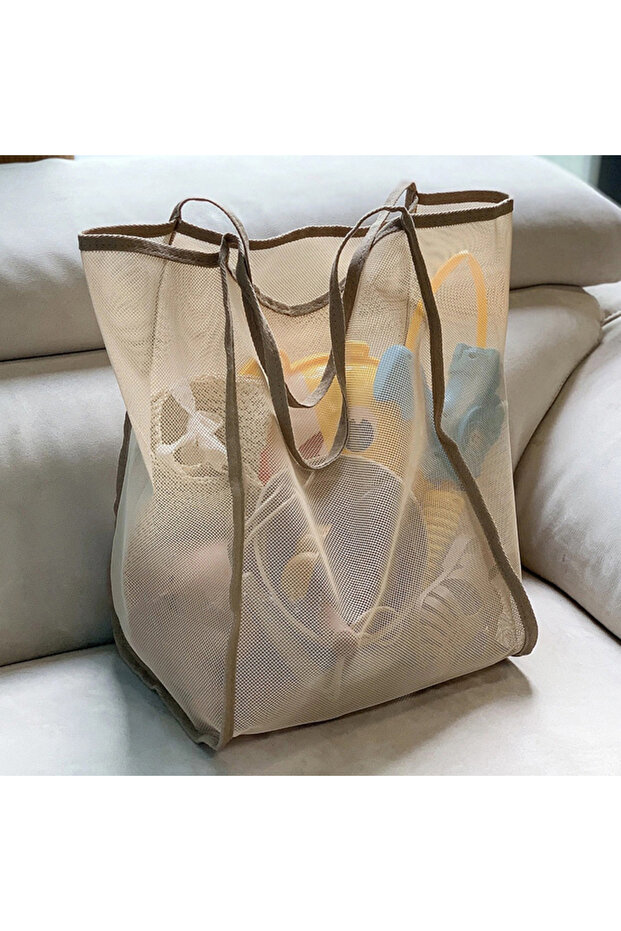 khaki Transparent Mesh Storage Bag, Shoulder Bag, Fashionable, Lightweight, Large Capacity, Versatil