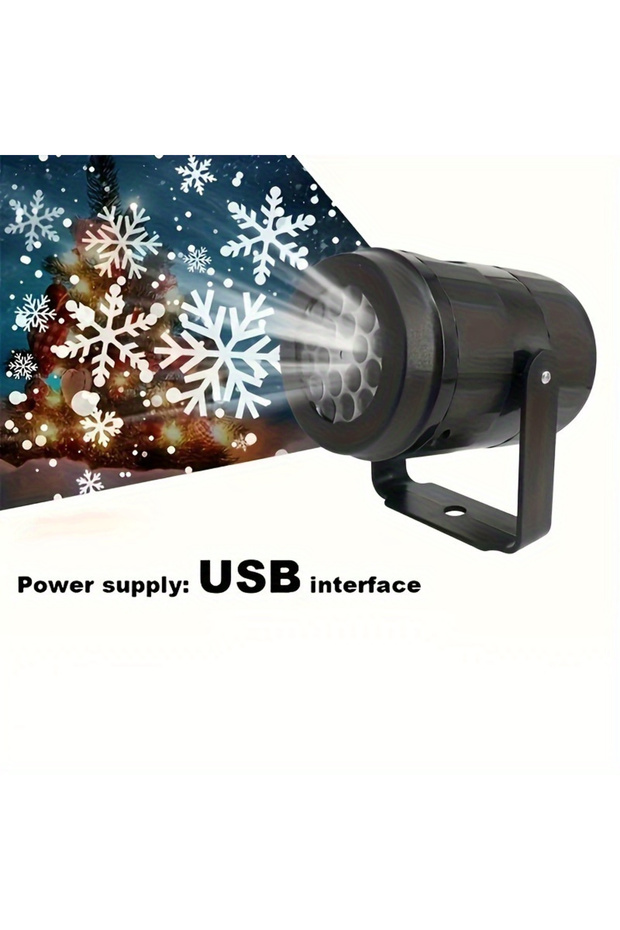 WHITE 1pc LED Snowflake Projection Light, USB Powered Rotating Snowflake for Christmas,Halloween,Sim