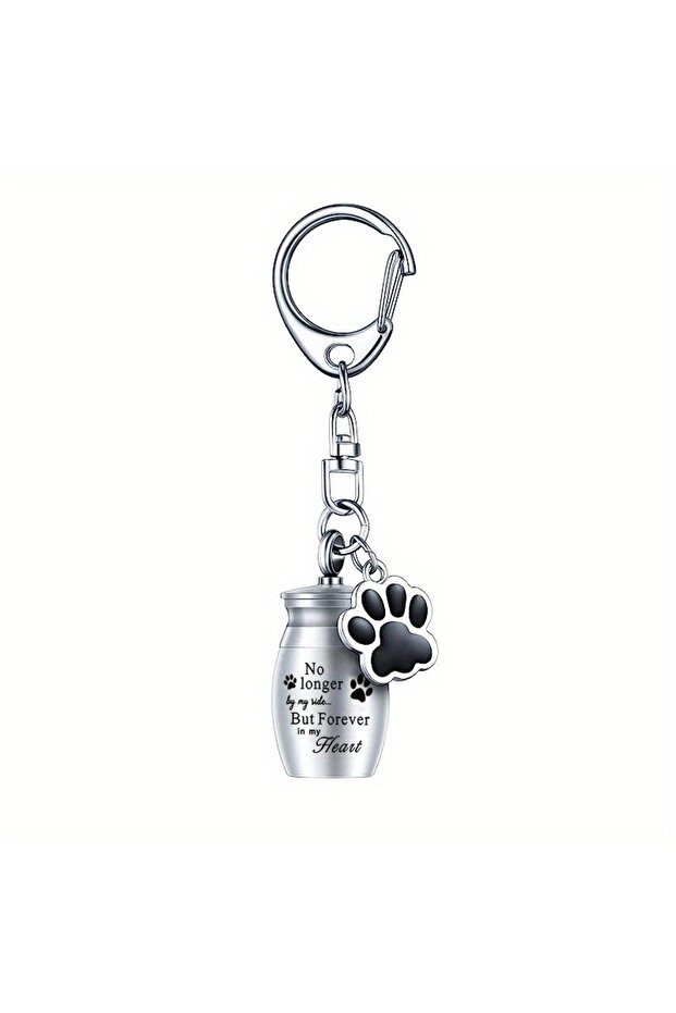 Silver Pet Urns Keychain Dog/Cat for Ashes Cremation Jewelry Paw Print Memorial Keepsake