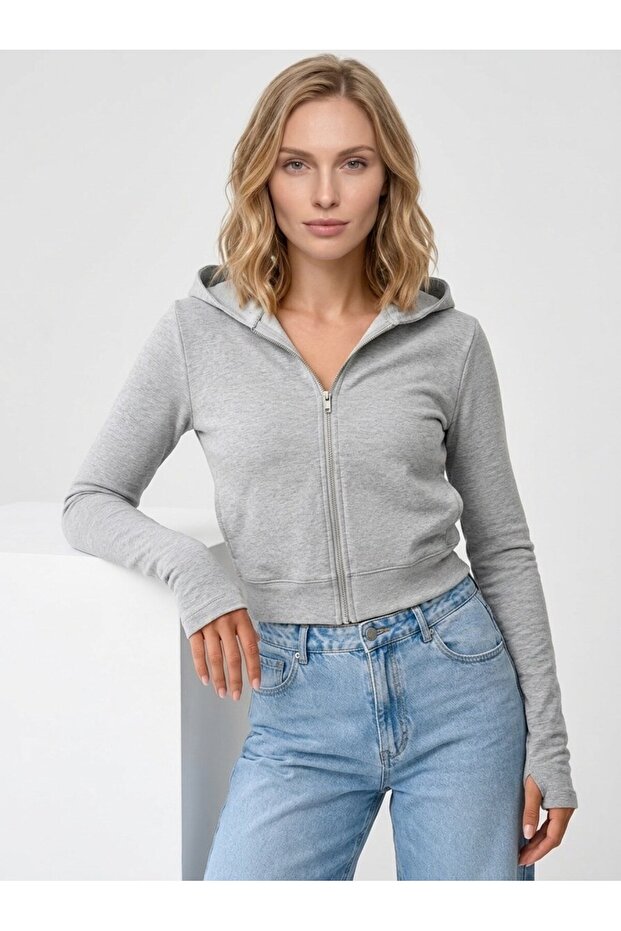 Women's zip-up hoodie - grey melange