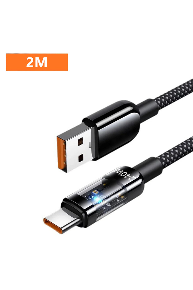 Type-C to USB-A 2M NNBILI 240W Quick Charging USB C Cable Nylon Braided Transparent Type C High-spee