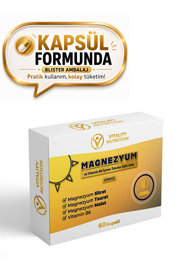 Magnesium Daytime 60 Capsules (Citrate + Taurate + Malate + Vitamin B6) Food Supplement
