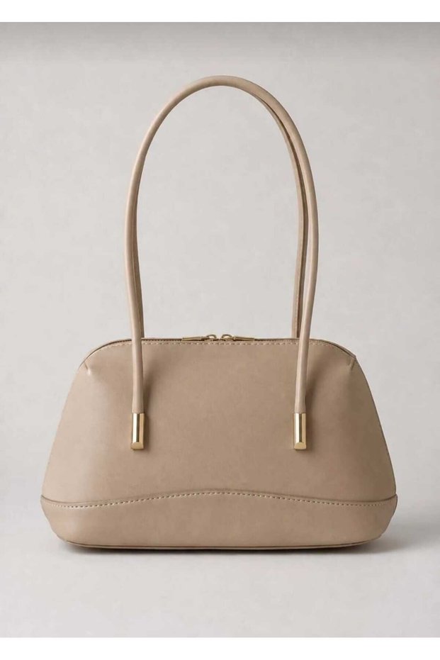 Mink Women's Stylish Daily Hand and Shoulder Bag with Metal Accessories and Double Zipper