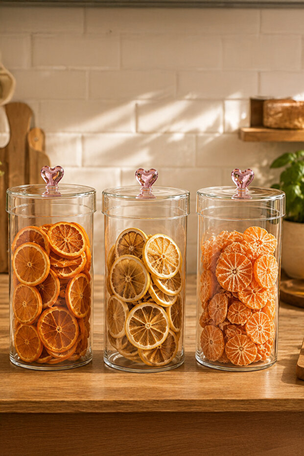 Hearts Set of 3 1150 ml Borosilicate Glass Jars Storage Container Set 10X18Cm