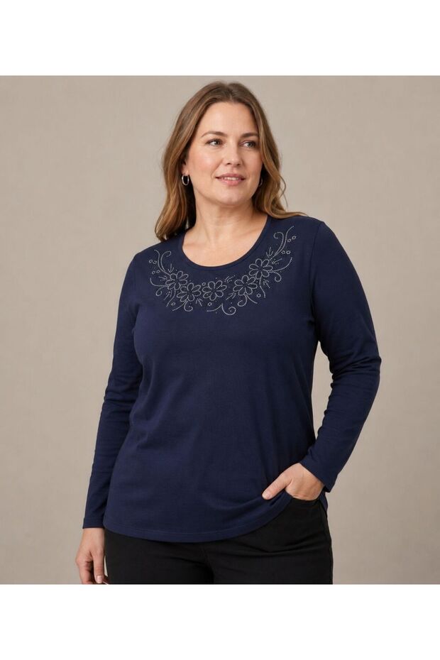 Viscose Fabric Stoned Mini Slit Combed Cotton Blouse