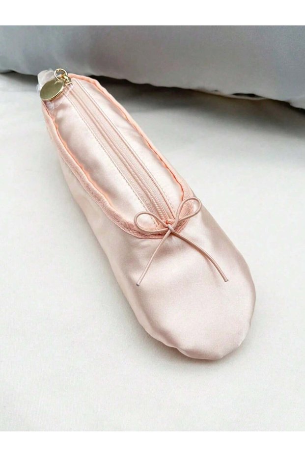 1pc pink 1pc Vintage French Style Ballet Shoes Shaped Handmade Pencil Case Makeup Pouch,Portable Exq
