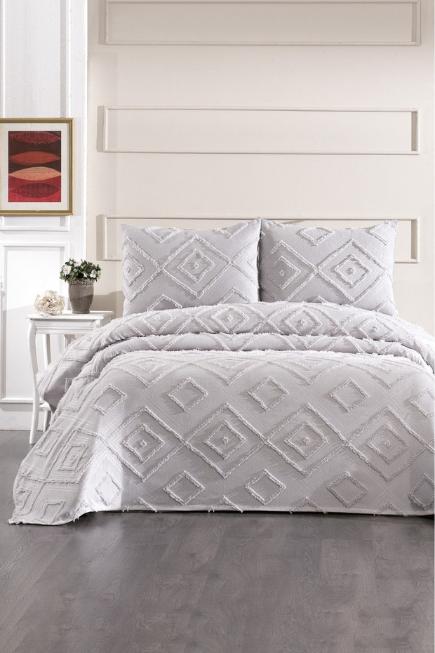 مجموعة زينة ديلا سامية مكونة من 3 قطع من بيكيه مزدوج باللون الرمادي
