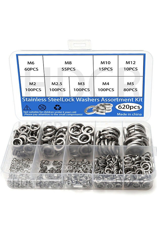 620pcs 620pcs Stainless Steel Spring Locking Washers, Open Spring Washers M2 M3 M4 M5 M6 M10 M12 Ela