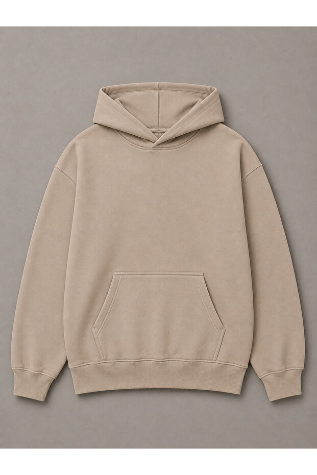 Unisex 3-Thread Hooded Plain Sweatshirt