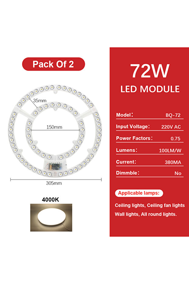 Neutral 72w 2pcs Led Panel 220V Ceiling Light Replacement Led Module 72W Round Circle Light Panel Bo