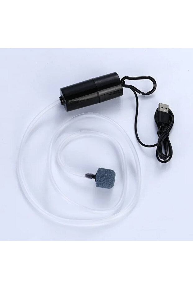 مضخة هواء أكسجين لحوض السمك باللون الأسود مزودة بمنفذ USB وضاغط هواء صامت ومهوى صغير محمول مزود بأكسجين