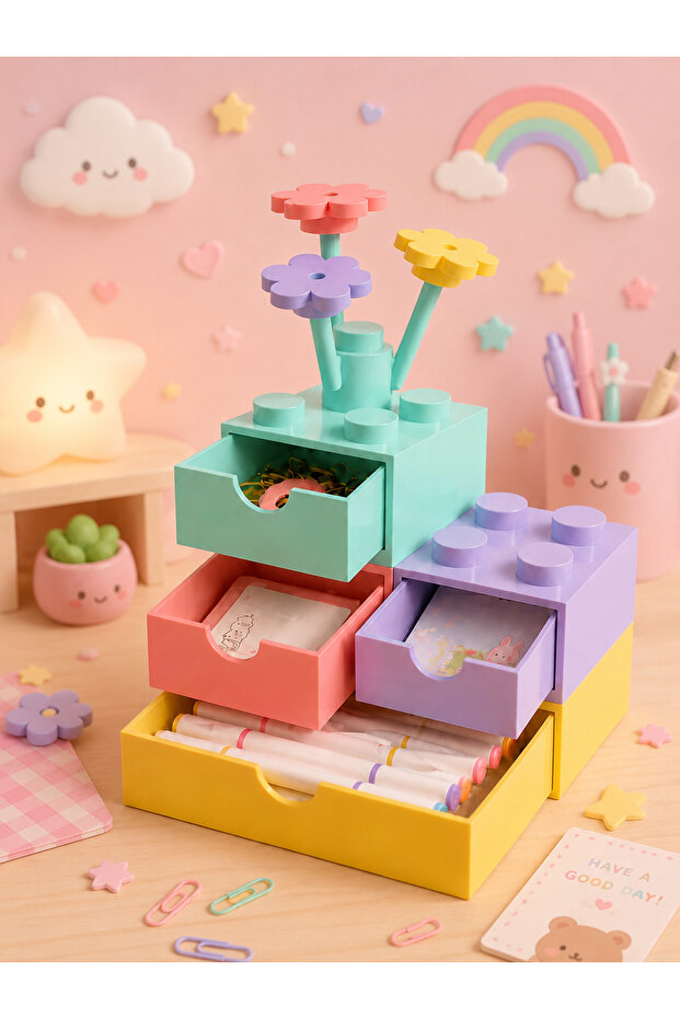 Desktop Organizer Drawer Organizer Box Pastel Lego Design Pen Holder Note Holder, Desk Decor