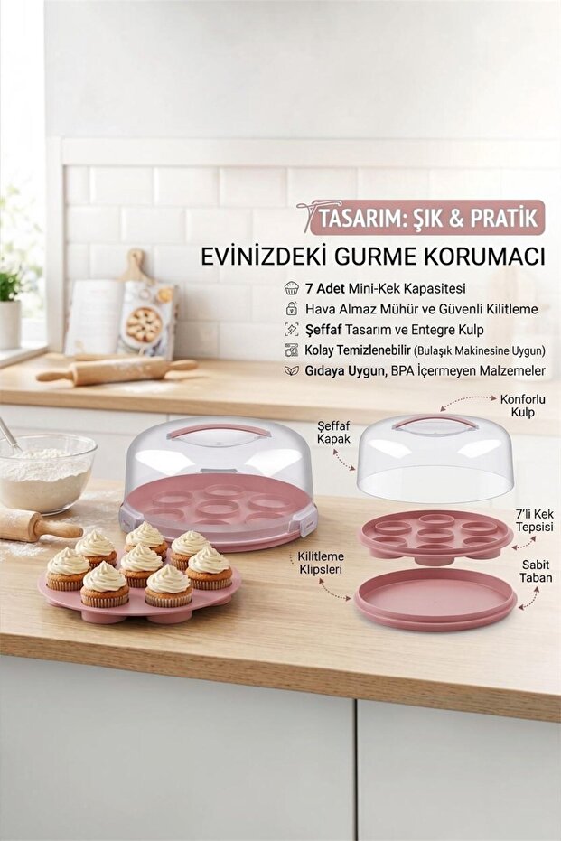 Portable Covered Cake and Cupcake Transparent Transport Container – 7-Compartment Pastel Cake Storage Container G-