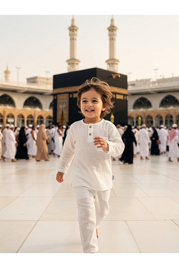 Boy's Ecru Double Muslin Set Umrah Set