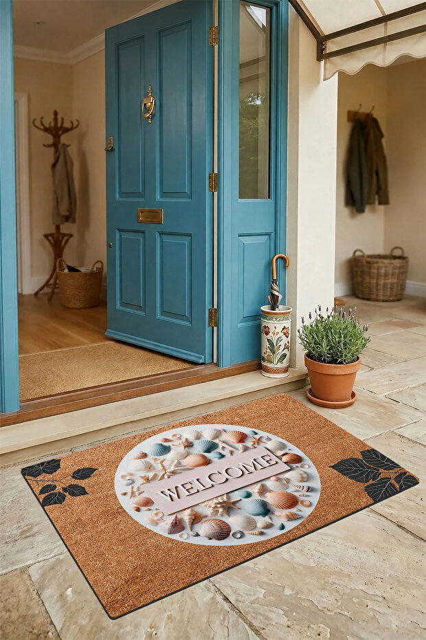 Mussel Shell and Leaf Patterned Welcome Door Mat 45x70cm