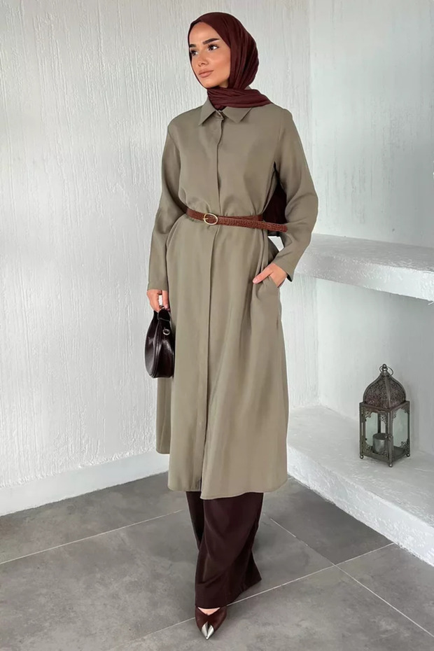 Buttoned Hijab Dress with Belt Accessories