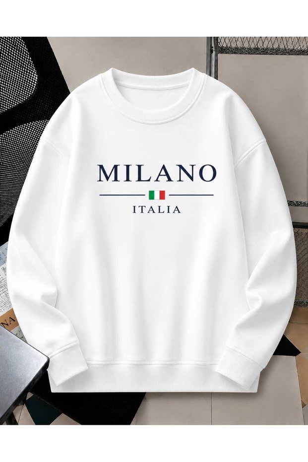 Unisex Women/Men Milano Custom Printed Colorful Oversize Crew Neck Cotton Sweatshirt
