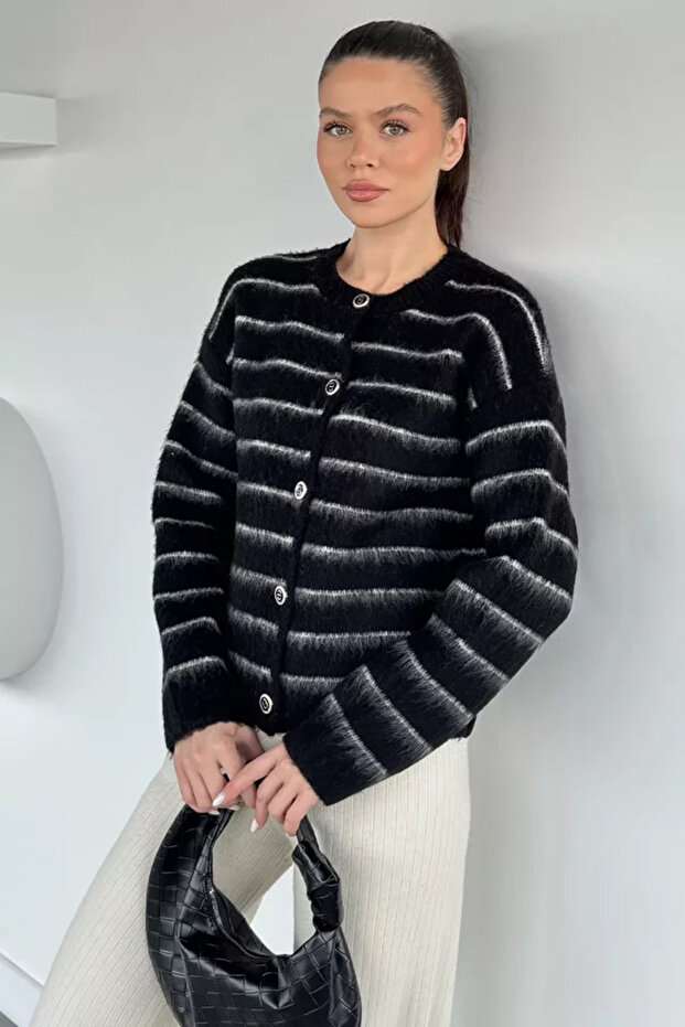 Gülseli Women's Striped Patterned Knitwear Cardigan