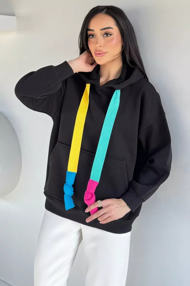 Women's Hooded Colorful Striped Embroidered Sweatshirt