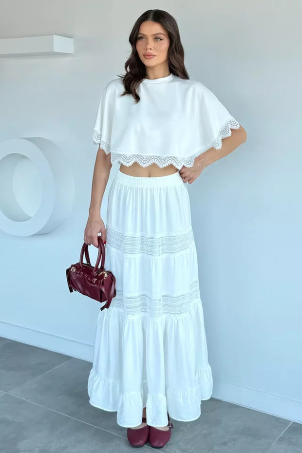 Women's Inner Lined Elastic Waist Scalloped Skirt