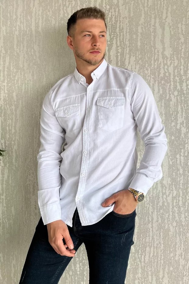Double Pocket Men's Long Sleeve Shirt